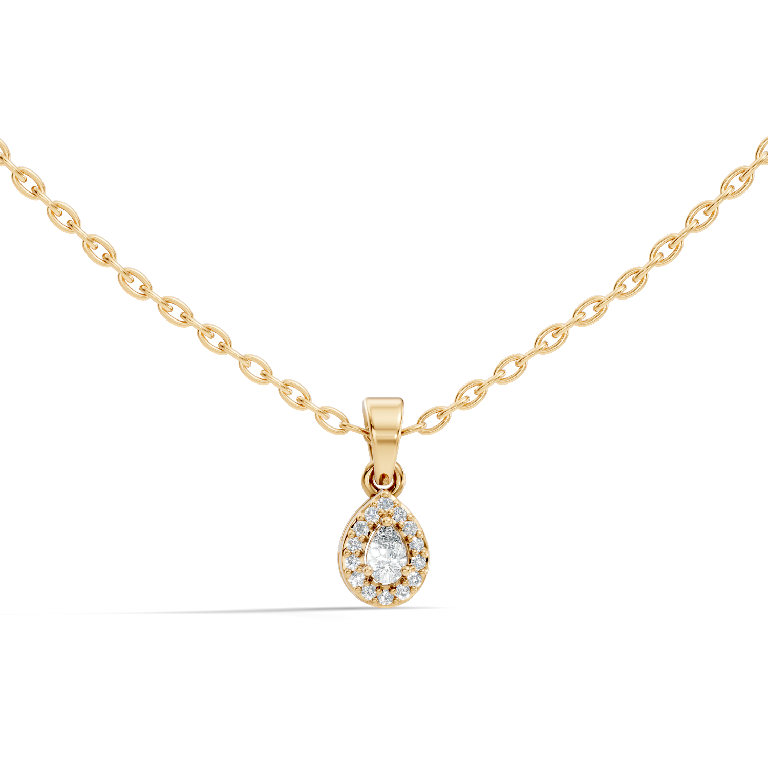 Pear Diamond Halo Drop Pendant