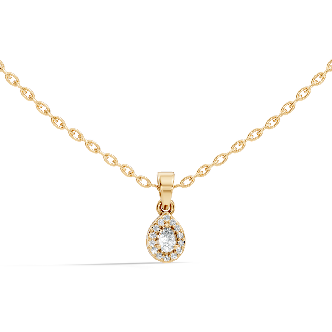 Pear Diamond Halo Drop Pendant