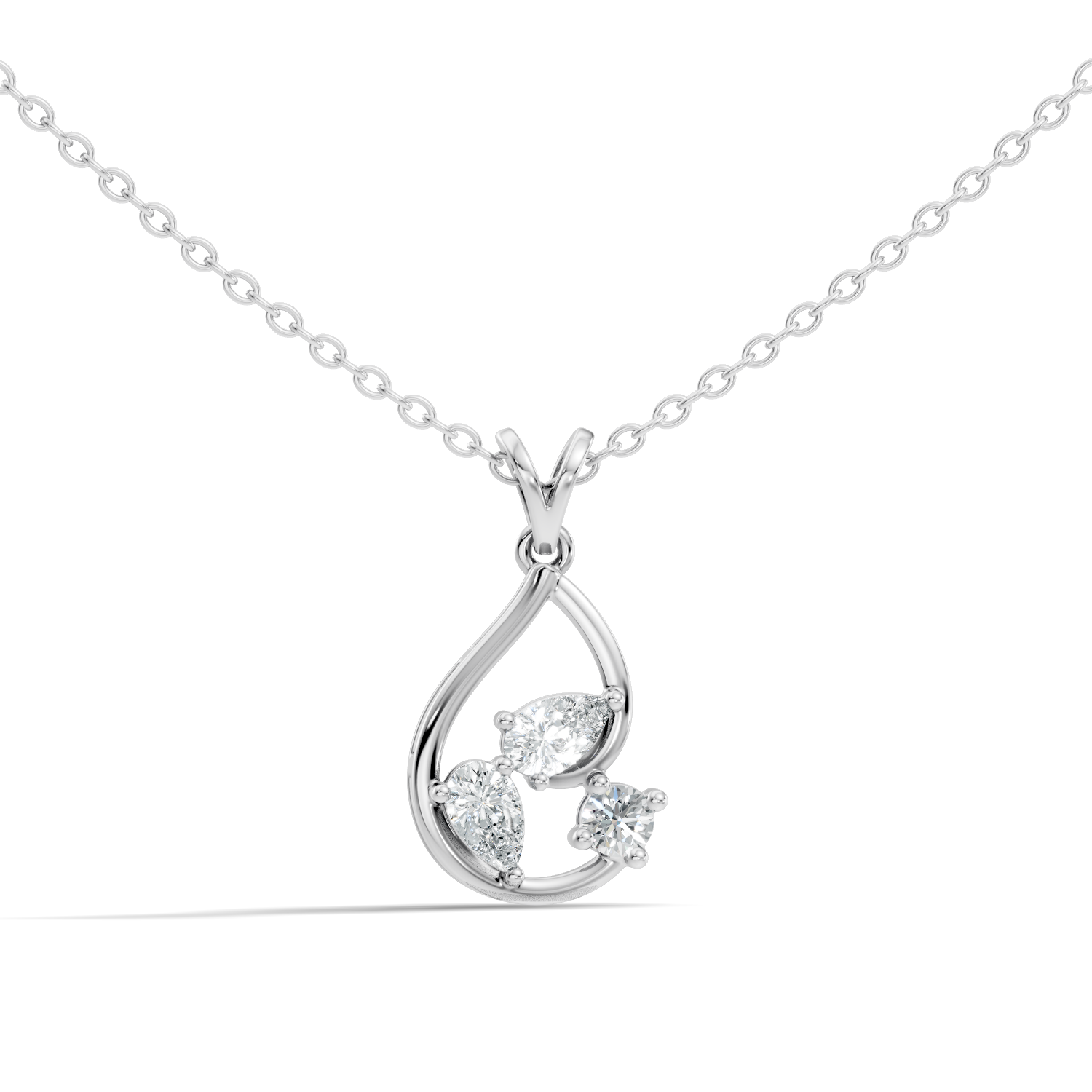 Pear & Round Diamond Swirl Drop Pendant