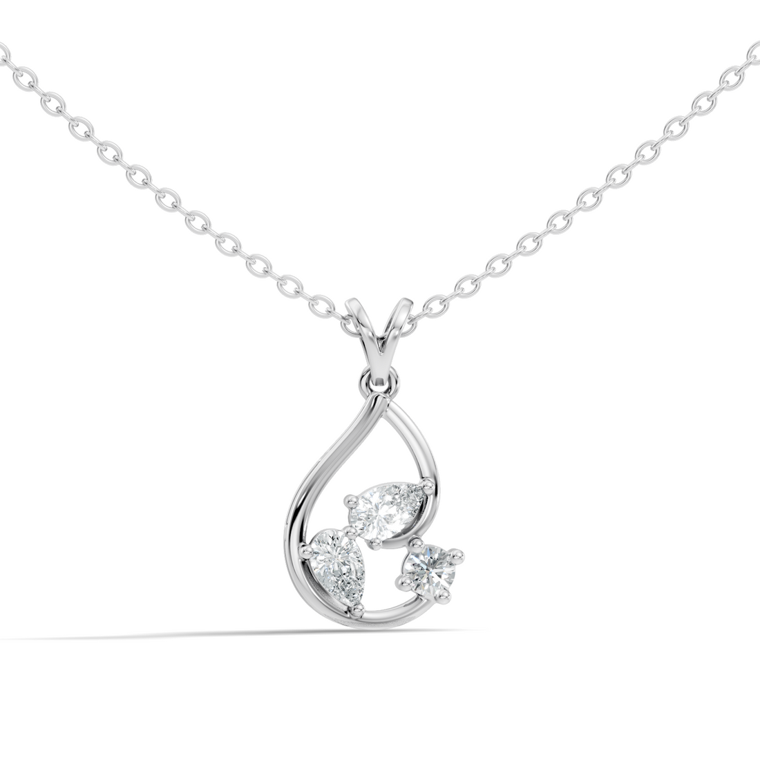 Pear & Round Diamond Swirl Drop Pendant