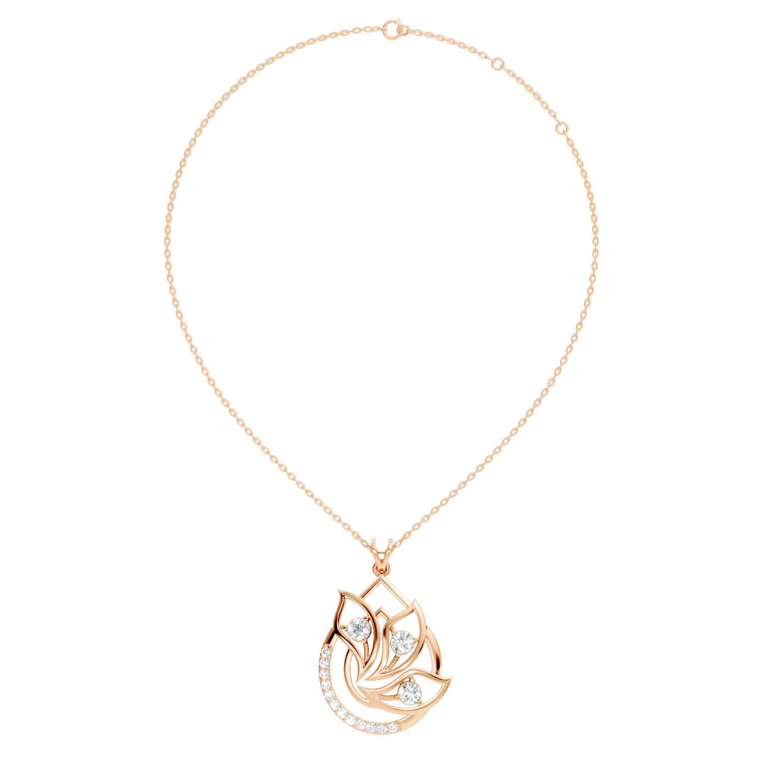 Round Diamond Flame Floral Teardrop Statement Pendant