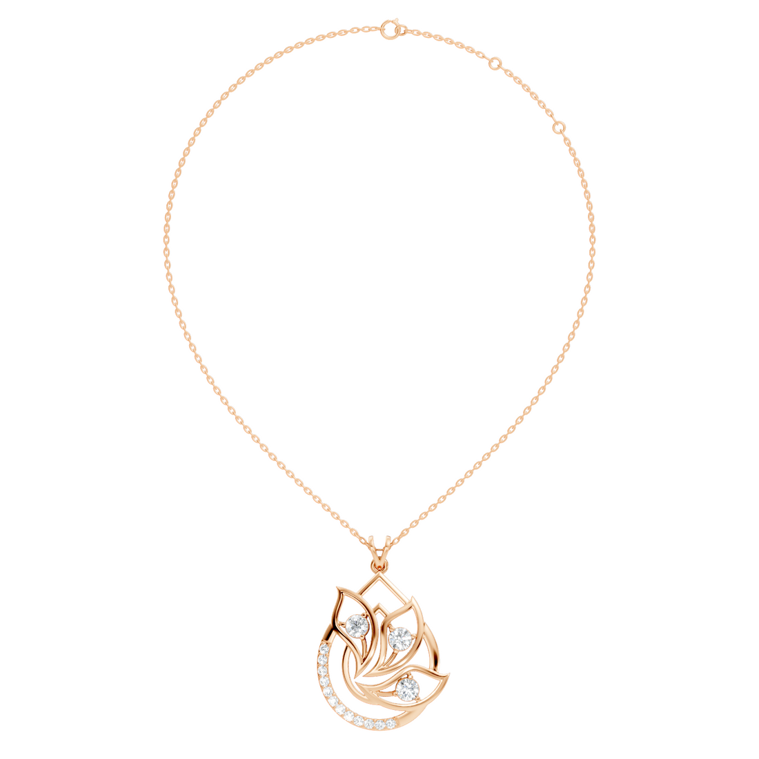 Round Diamond Flame Floral Teardrop Statement Pendant
