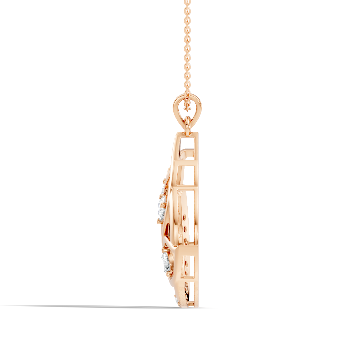 Round Diamond Flame Floral Teardrop Statement Pendant