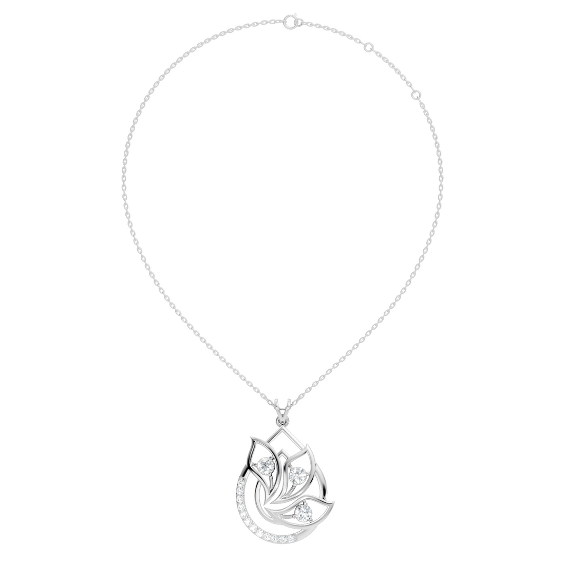Round Diamond Flame Floral Teardrop Statement Pendant