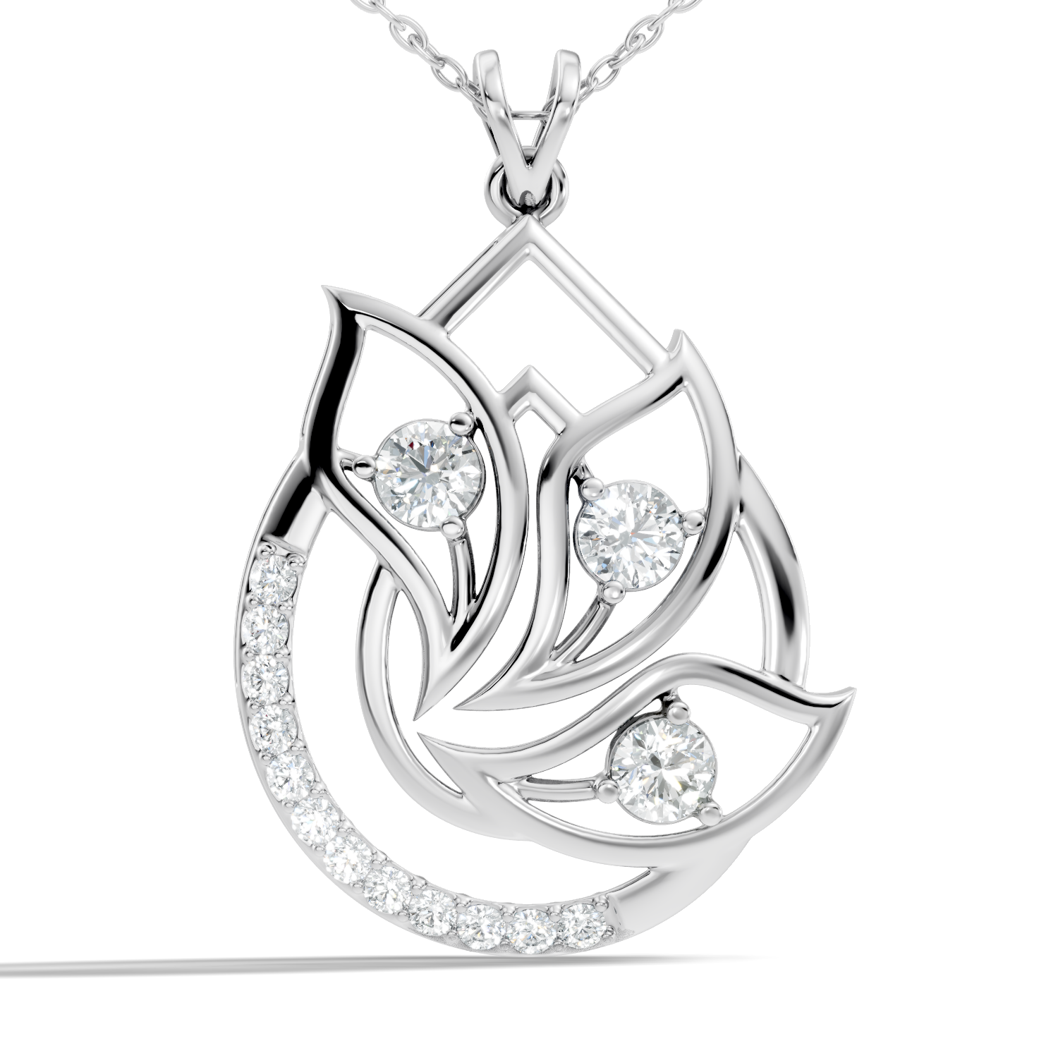 Round Diamond Flame Floral Teardrop Statement Pendant
