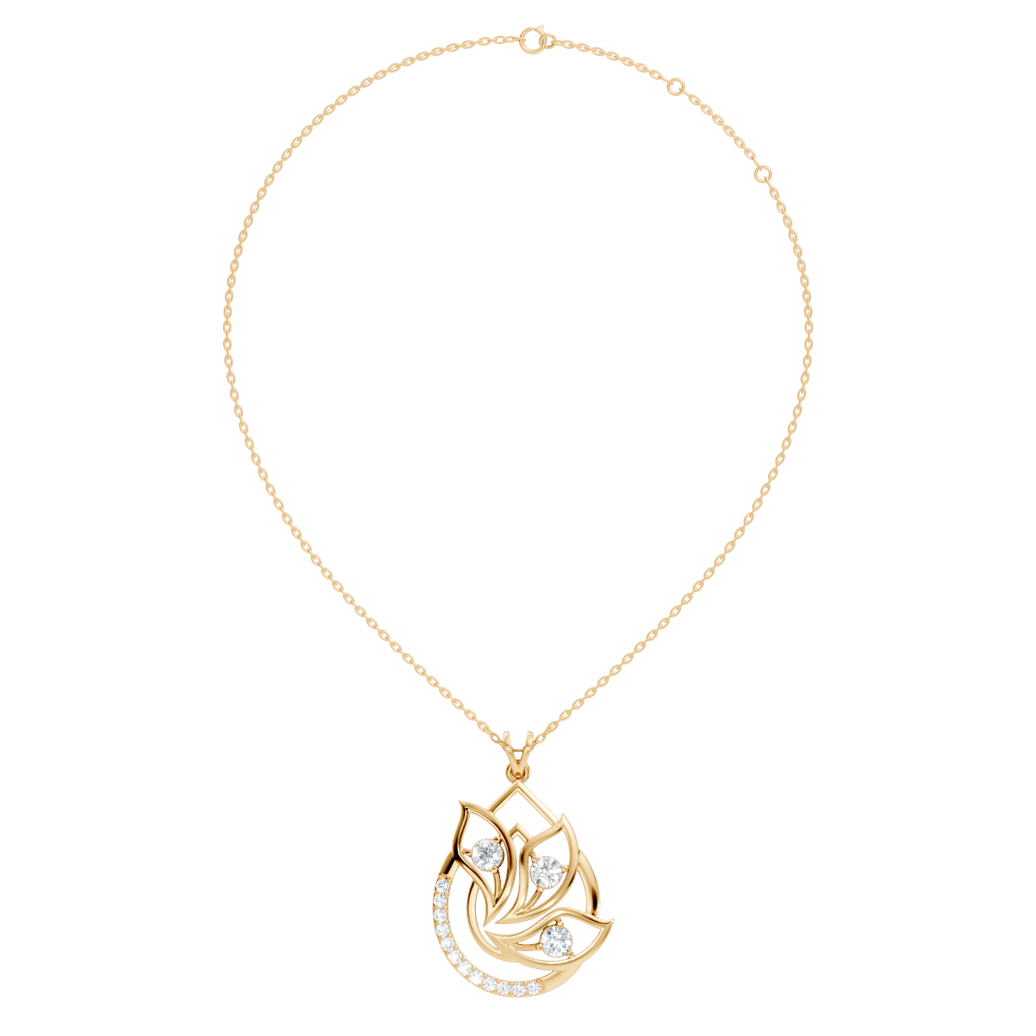 Round Diamond Flame Floral Teardrop Statement Pendant