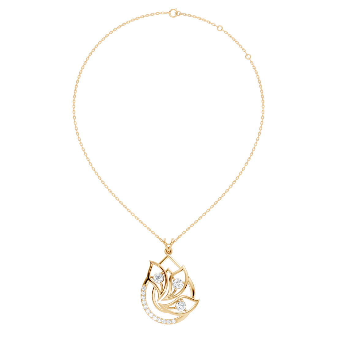 Round Diamond Flame Floral Teardrop Statement Pendant