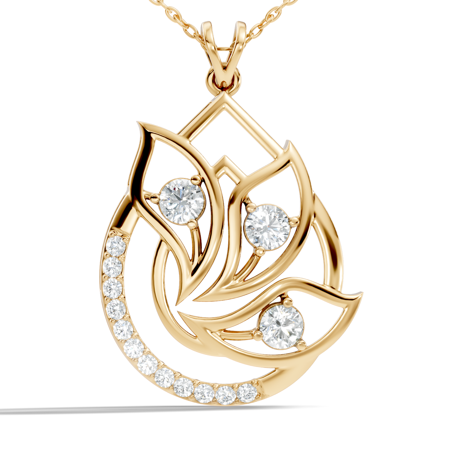 Round Diamond Flame Floral Teardrop Statement Pendant