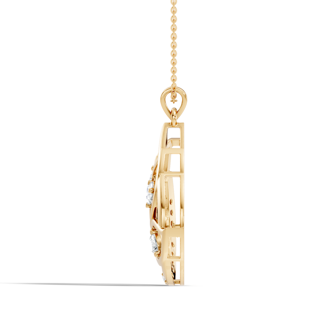 Round Diamond Flame Floral Teardrop Statement Pendant