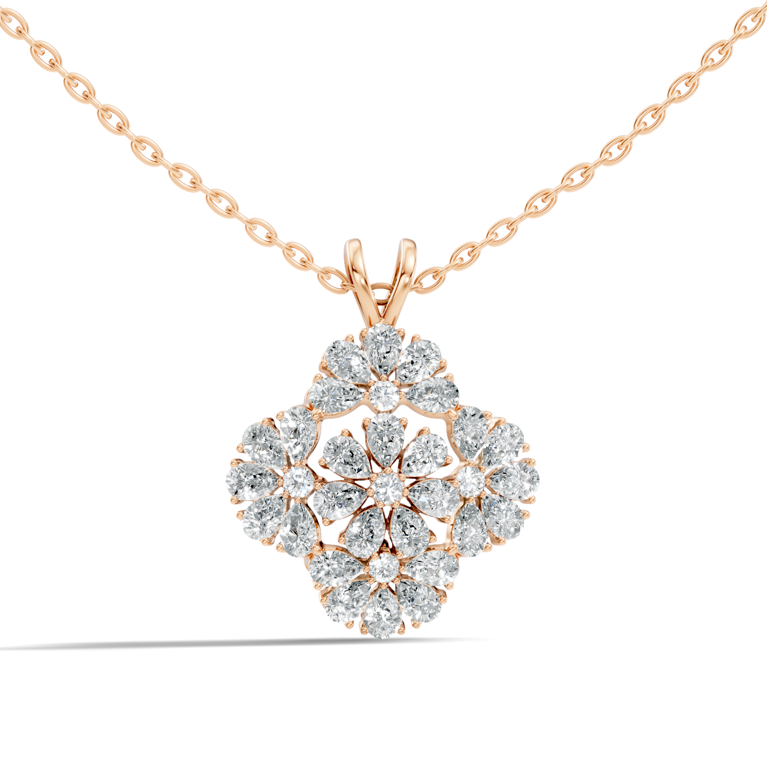 Grand Floral Quatrefoil Pear Diamond Pendant