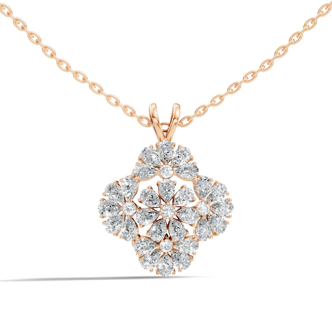 Grand Floral Quatrefoil Pear Diamond Pendant