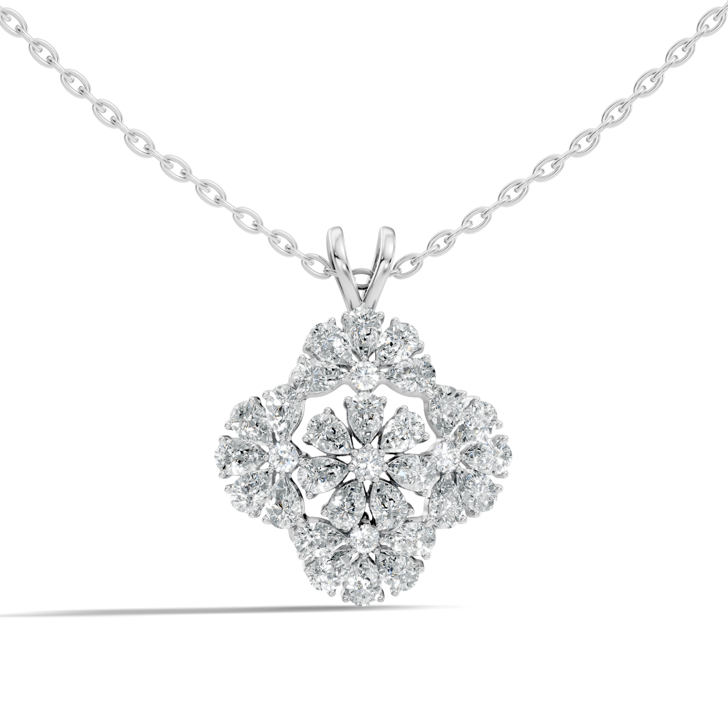 Grand Floral Quatrefoil Pear Diamond Pendant