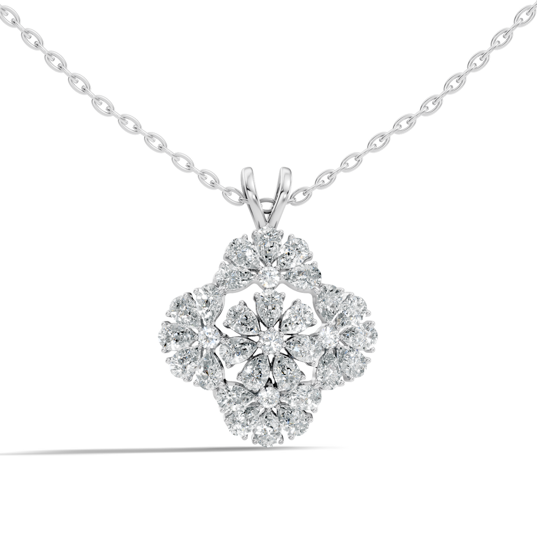 Grand Floral Quatrefoil Pear Diamond Pendant