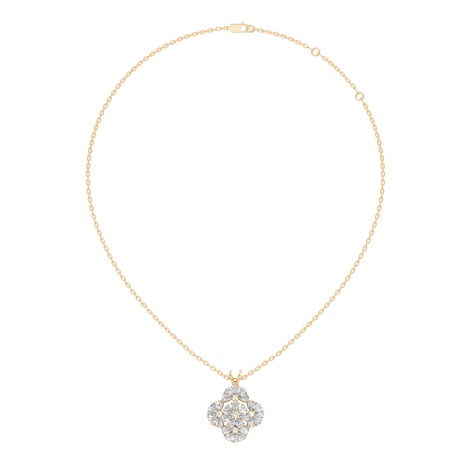 Grand Floral Quatrefoil Pear Diamond Pendant