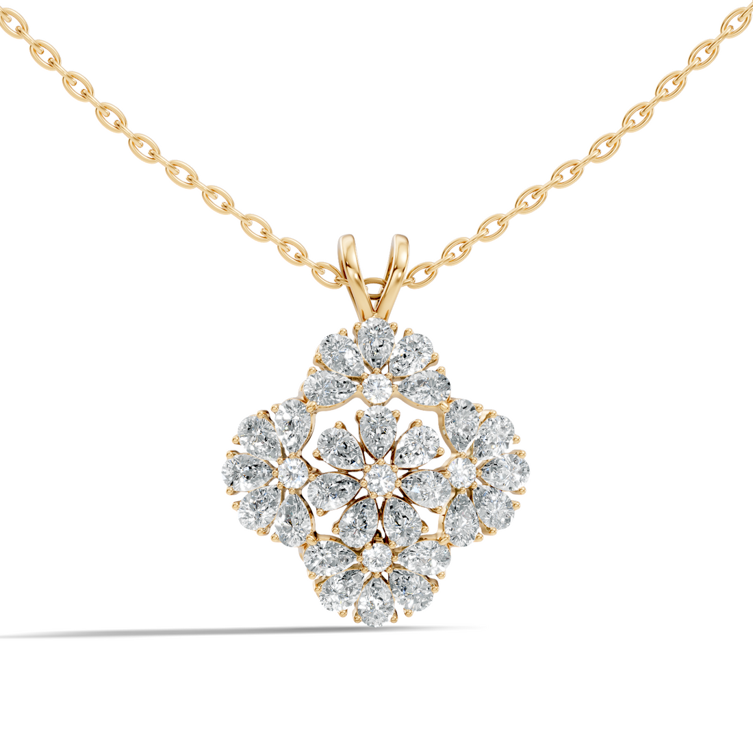 Grand Floral Quatrefoil Pear Diamond Pendant