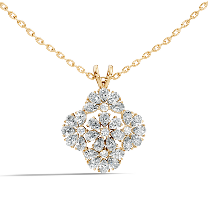 Grand Floral Quatrefoil Pear Diamond Pendant