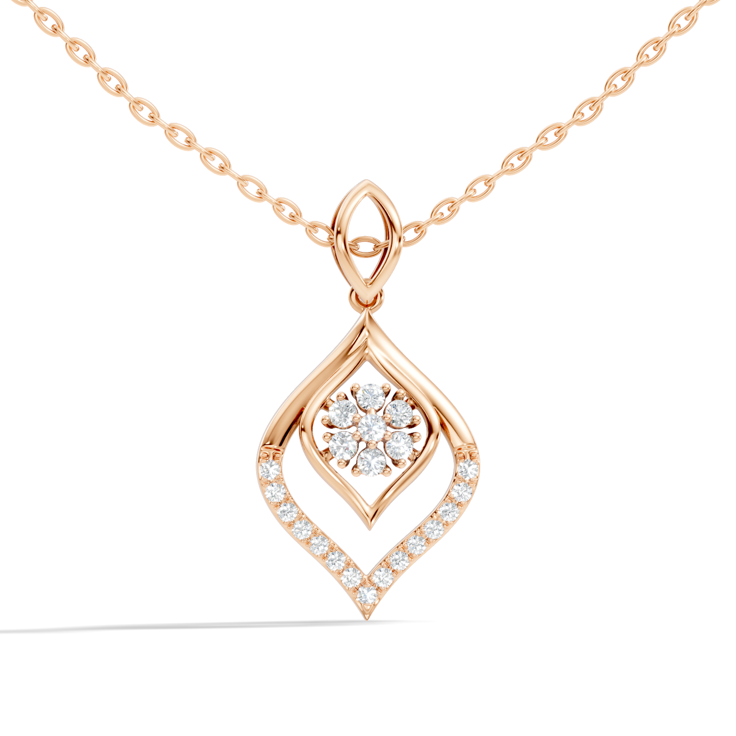 Geometric Leaf Marquise Cluster Diamond Pendant