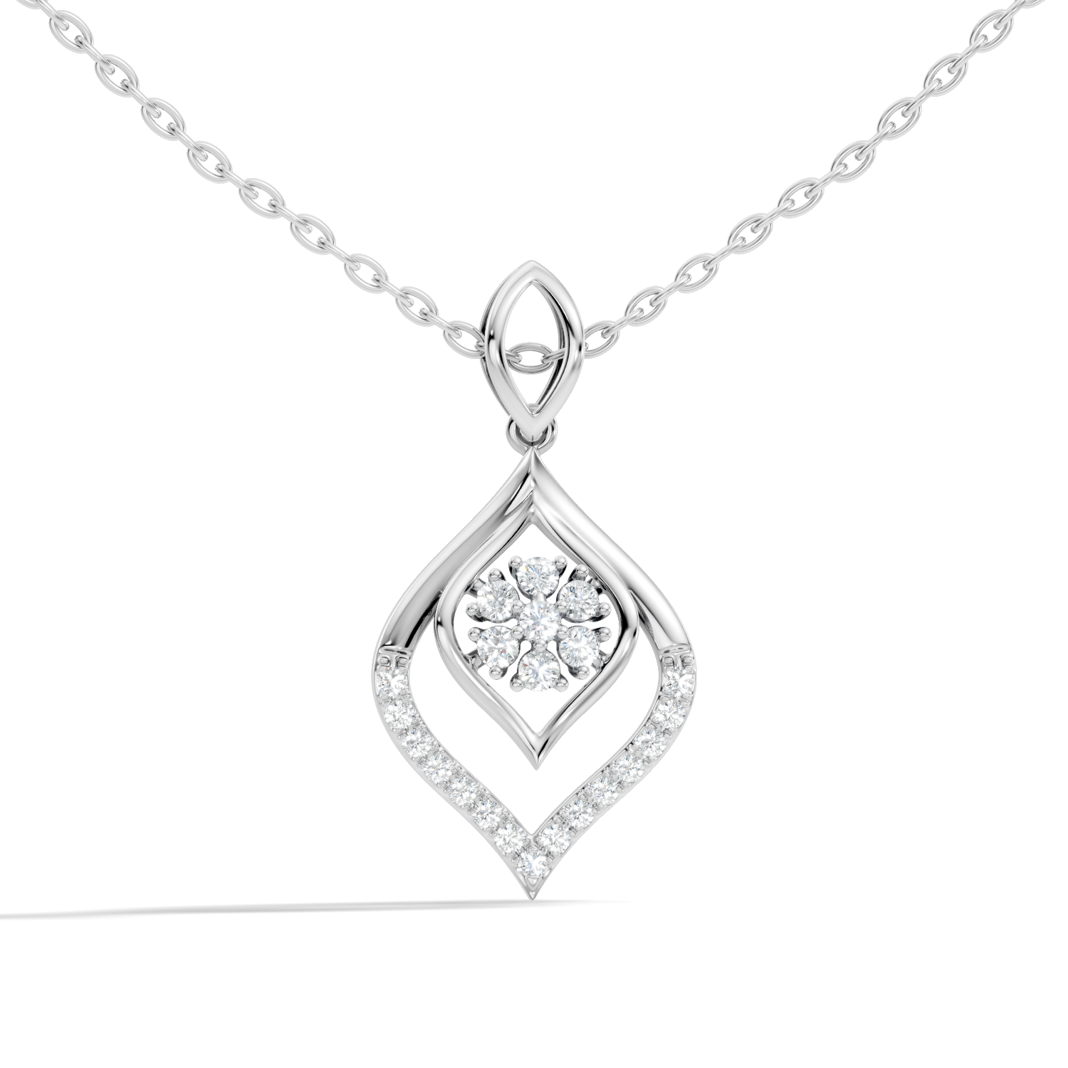 Geometric Leaf Marquise Cluster Diamond Pendant