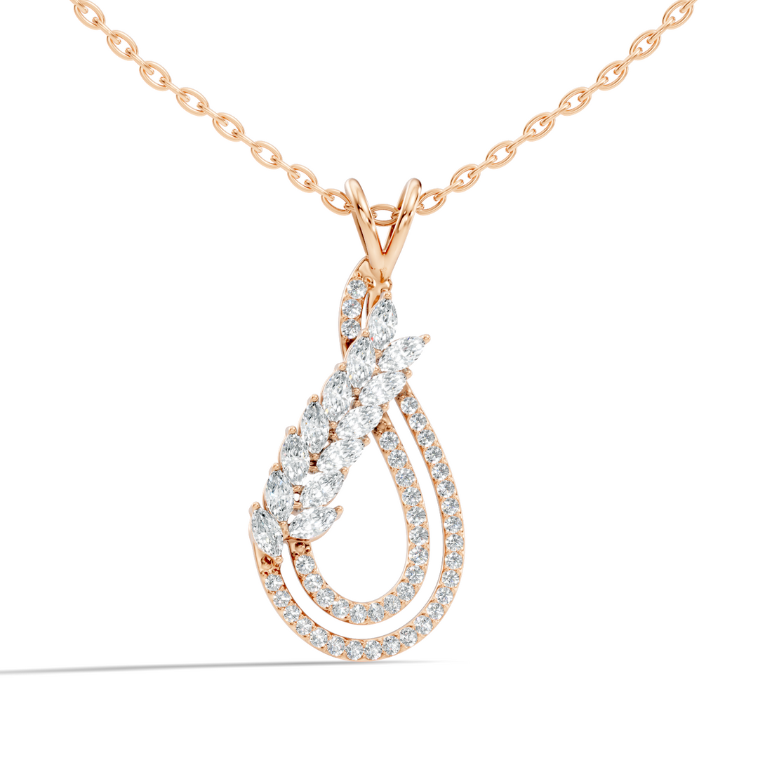 Marquise Leaf & Double Halo Teardrop Diamond Pendant