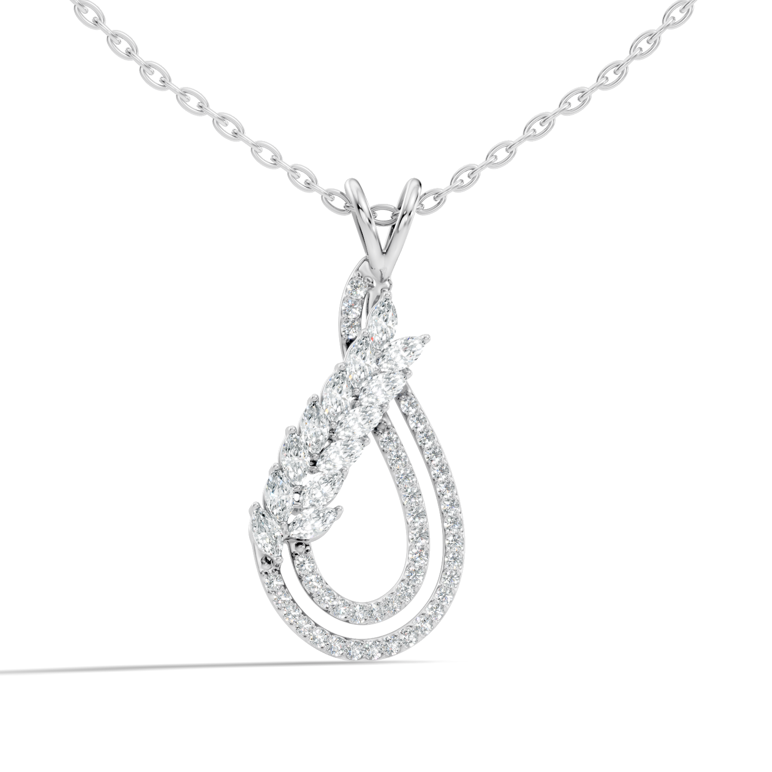 Marquise Leaf & Double Halo Teardrop Diamond Pendant