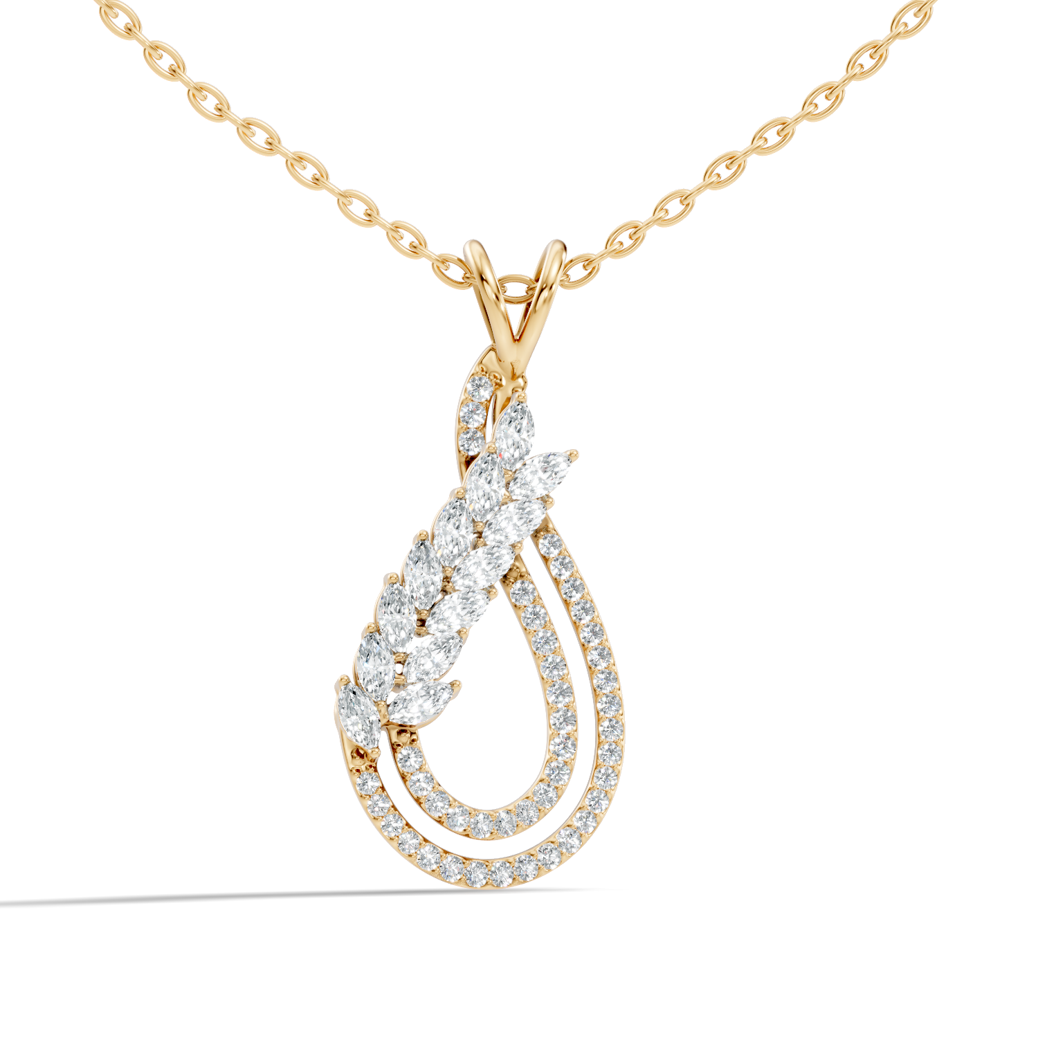 Marquise Leaf & Double Halo Teardrop Diamond Pendant