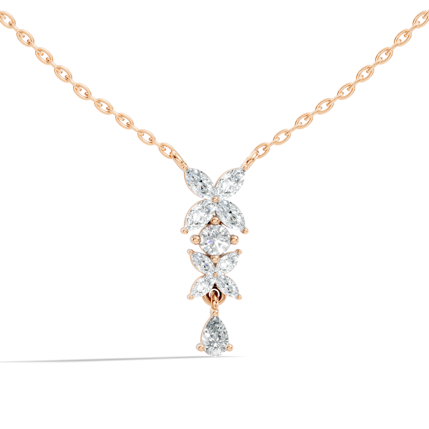 Butterfly & Floral Drop Diamond Pendant