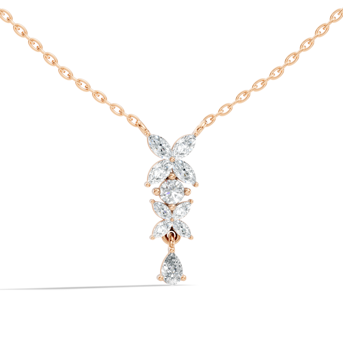 Butterfly & Floral Drop Diamond Pendant