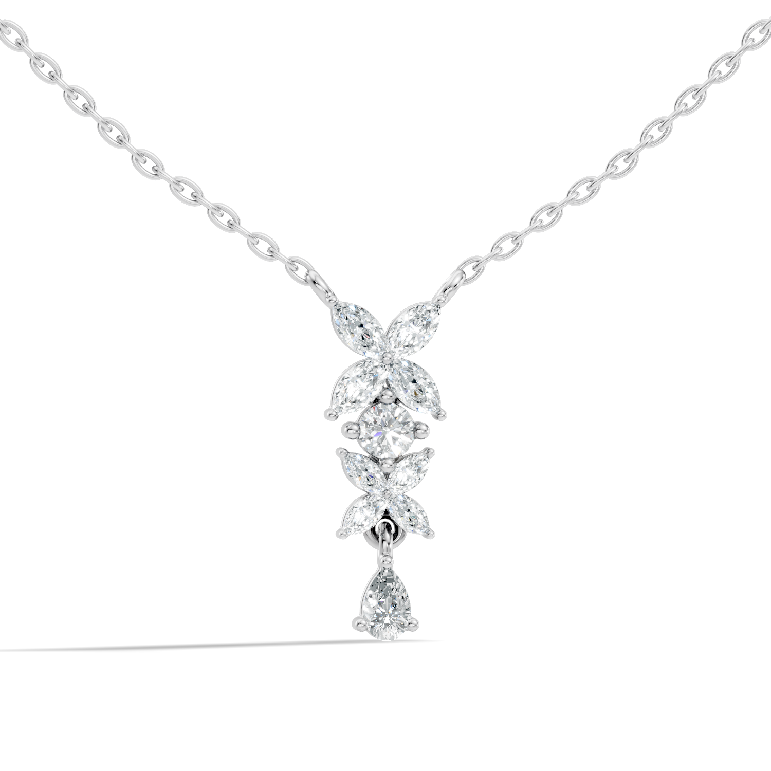 Butterfly & Floral Drop Diamond Pendant