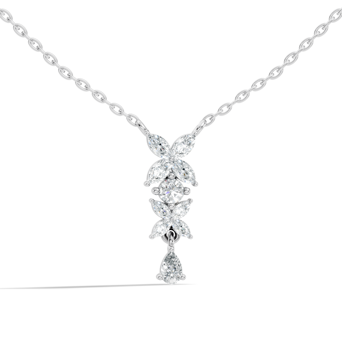Butterfly & Floral Drop Diamond Pendant
