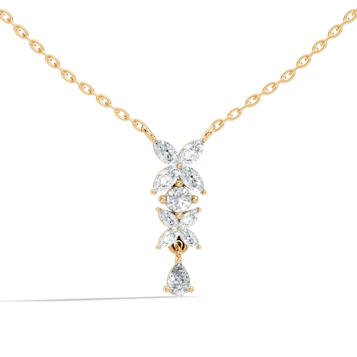 Butterfly & Floral Drop Diamond Pendant