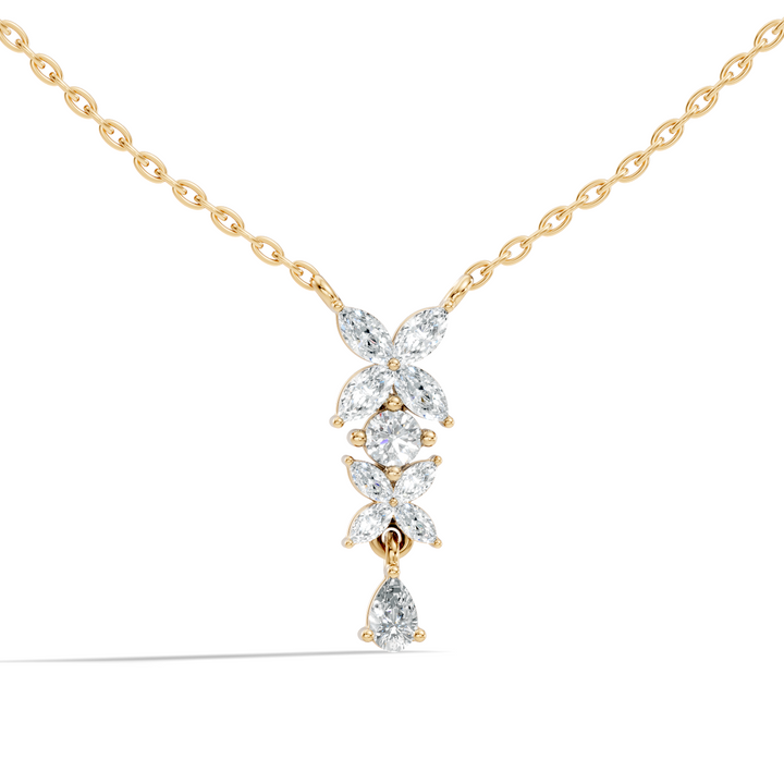 Butterfly & Floral Drop Diamond Pendant