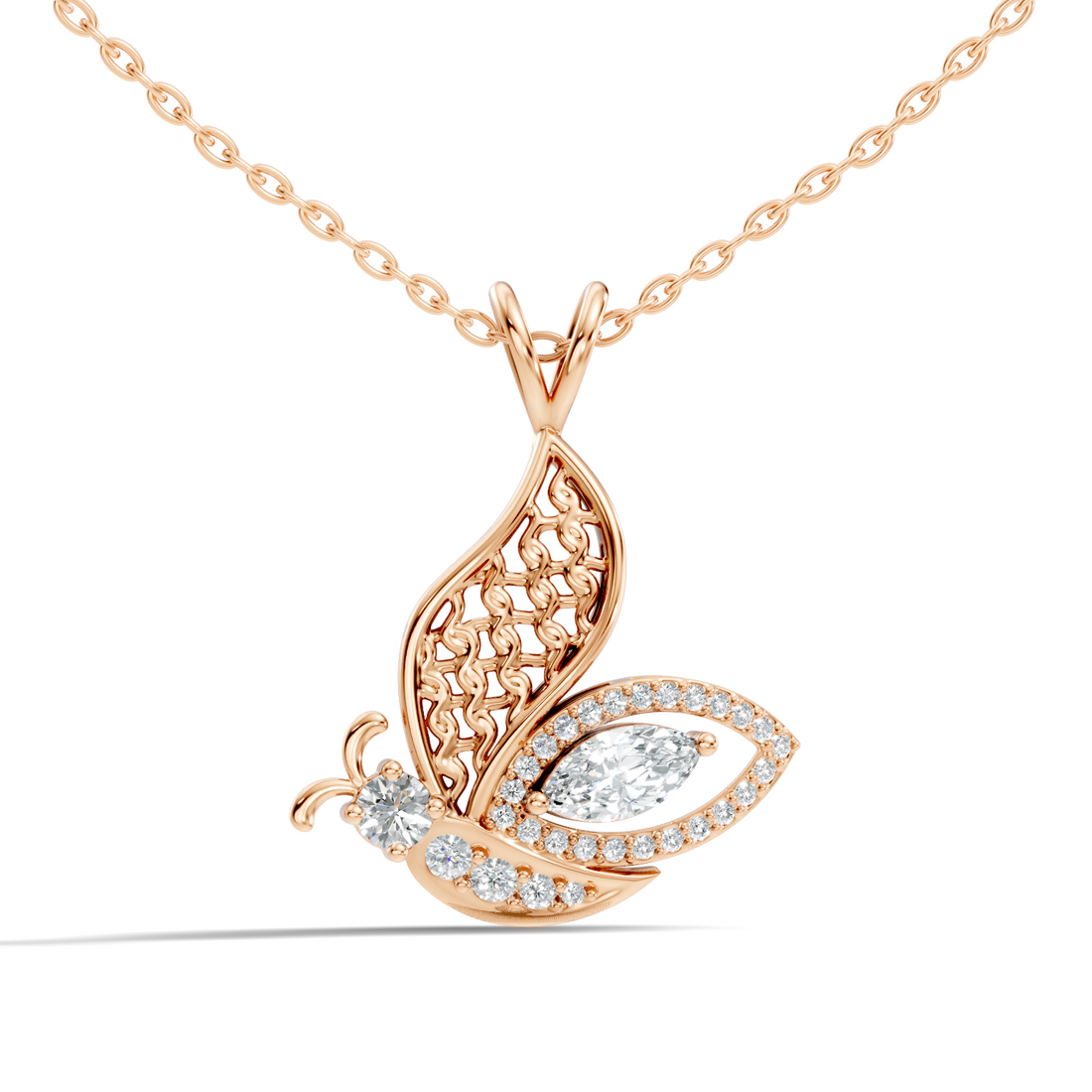 Butterfly Filigree Marquise & Round Diamond Pendant