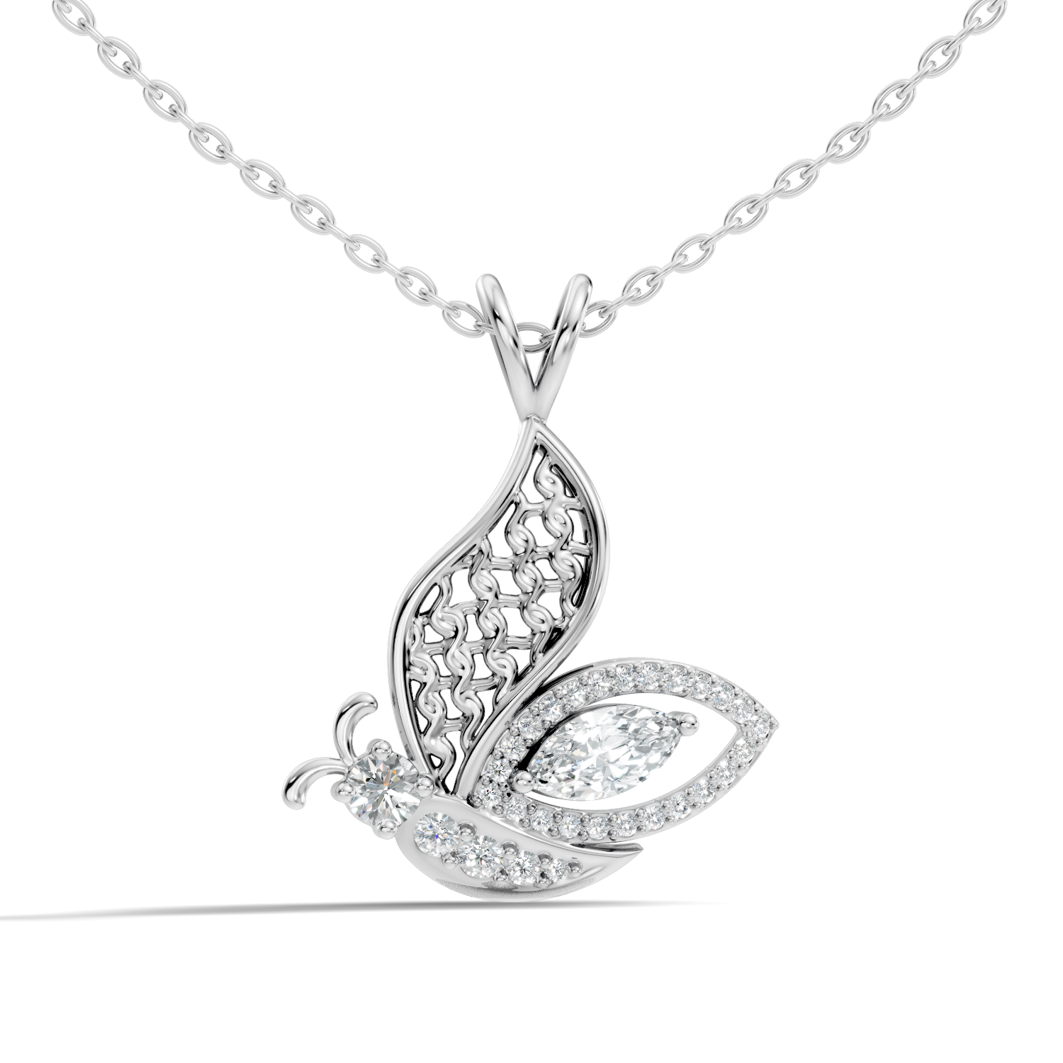 Butterfly Filigree Marquise & Round Diamond Pendant