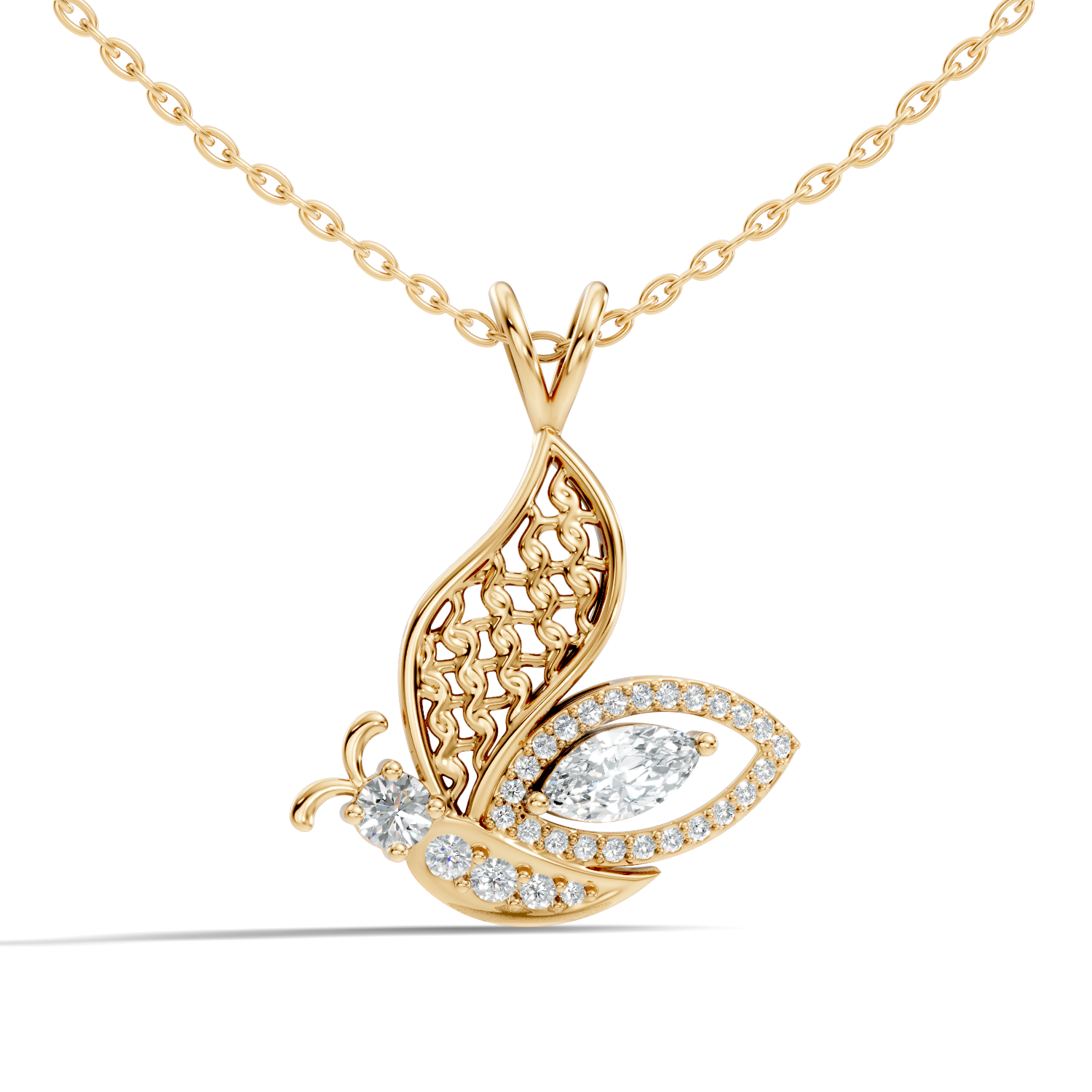 Butterfly Filigree Marquise & Round Diamond Pendant