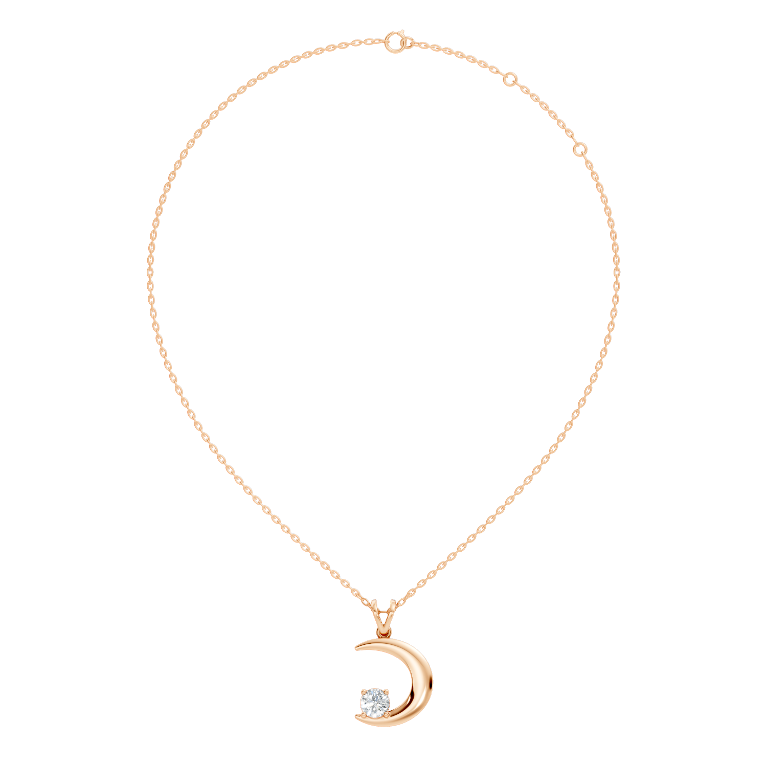 43 Pointer Round Solitaire Crescent Moon Diamond Pendant