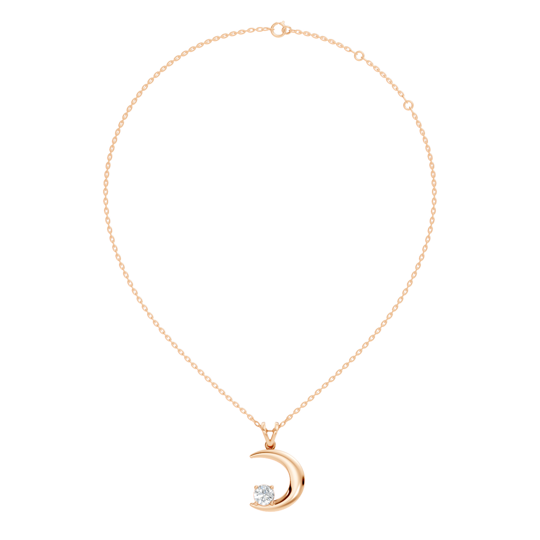 43 Pointer Round Solitaire Crescent Moon Diamond Pendant