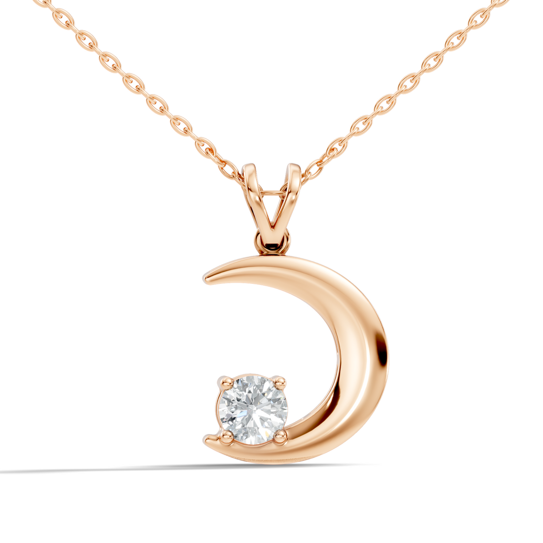 43 Pointer Round Solitaire Crescent Moon Diamond Pendant