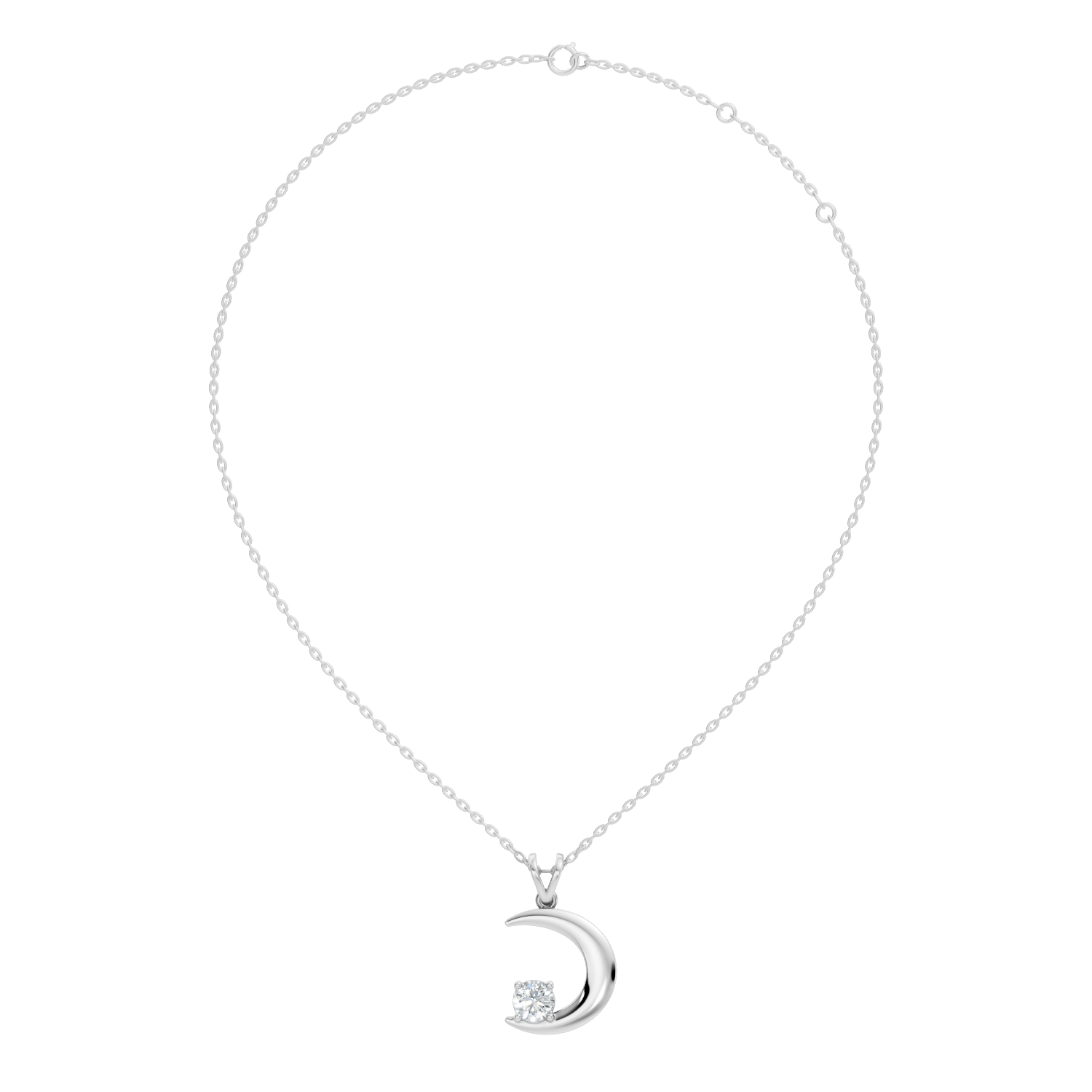 43 Pointer Round Solitaire Crescent Moon Diamond Pendant