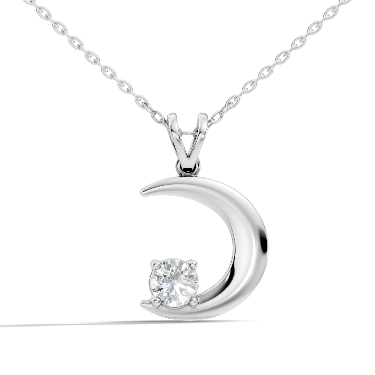 43 Pointer Round Solitaire Crescent Moon Diamond Pendant