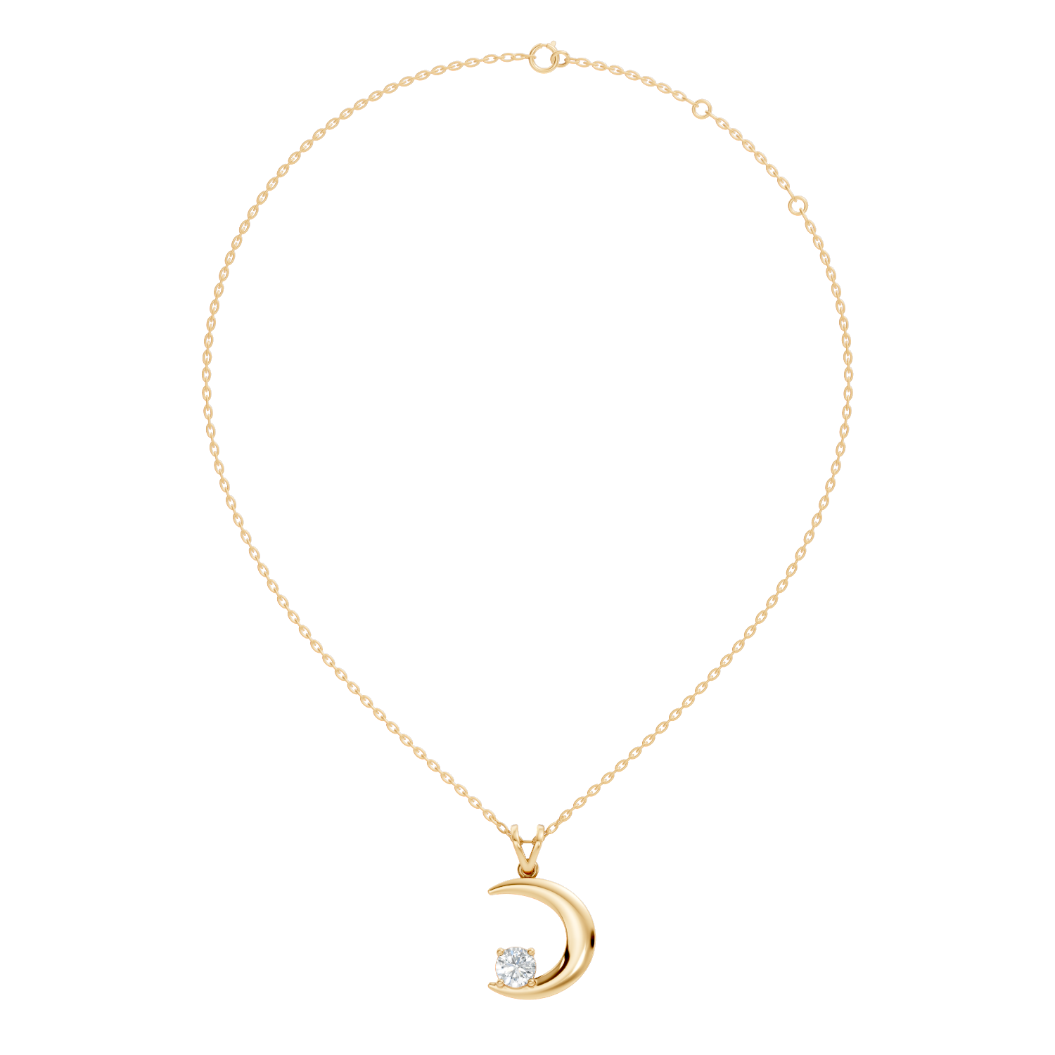 43 Pointer Round Solitaire Crescent Moon Diamond Pendant