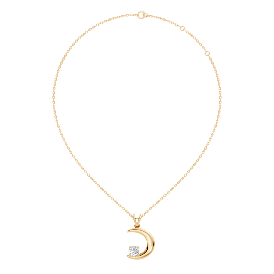 43 Pointer Round Solitaire Crescent Moon Diamond Pendant