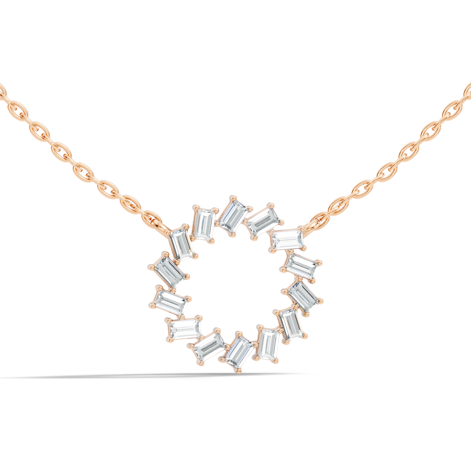 Straight Baguette Diamond Circular Wreath Pendant