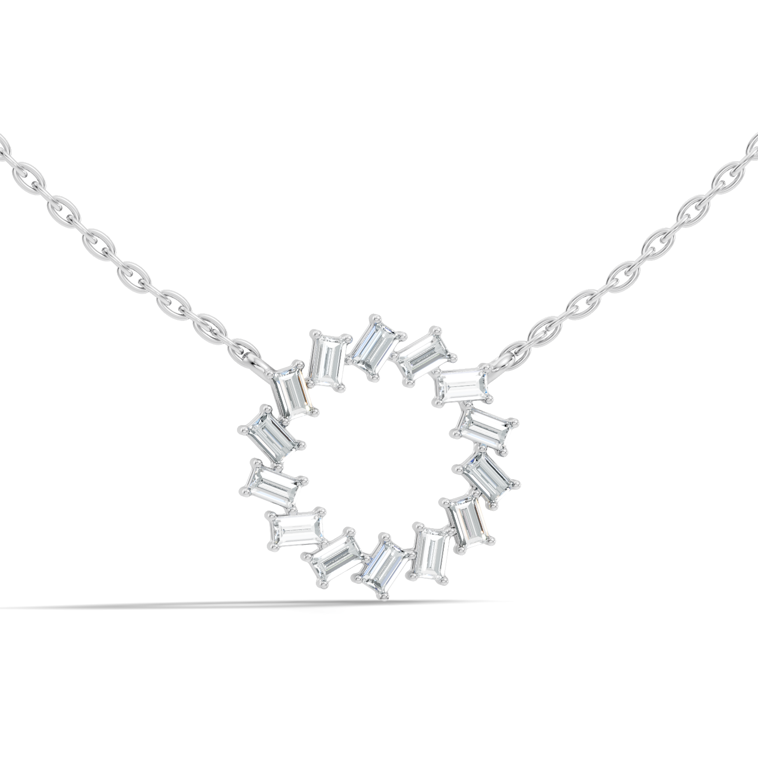 Straight Baguette Diamond Circular Wreath Pendant