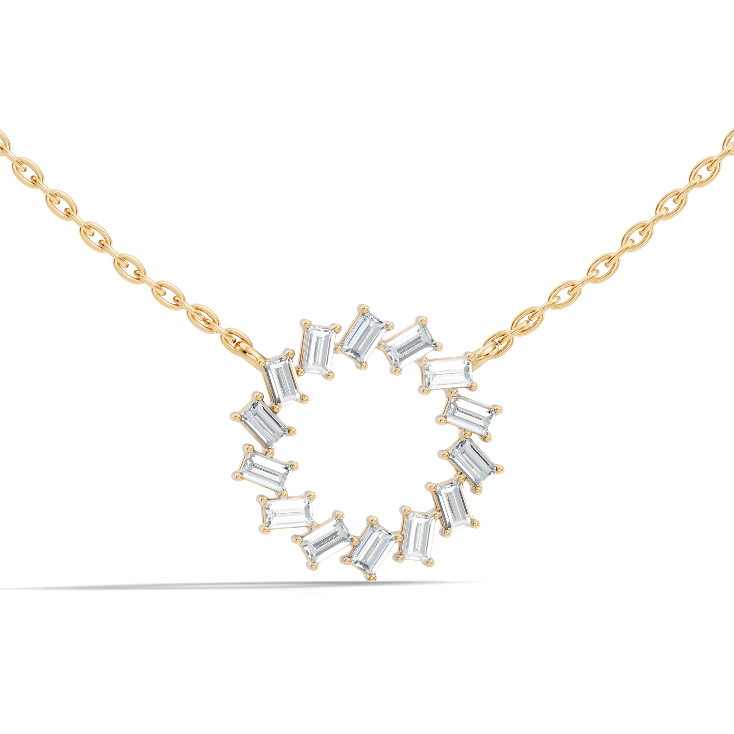 Straight Baguette Diamond Circular Wreath Pendant