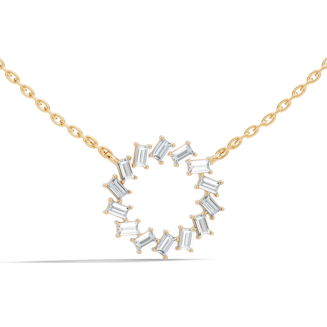 Straight Baguette Diamond Circular Wreath Pendant