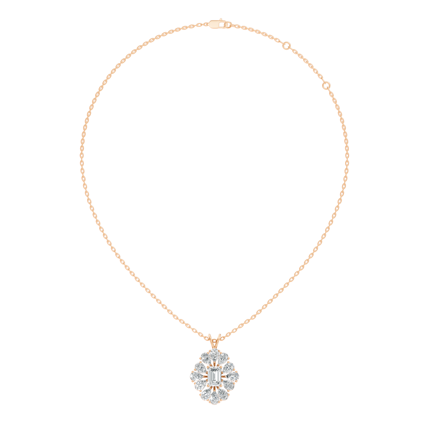 Emerald-Cut Diamond Sunflower Halo Pendant