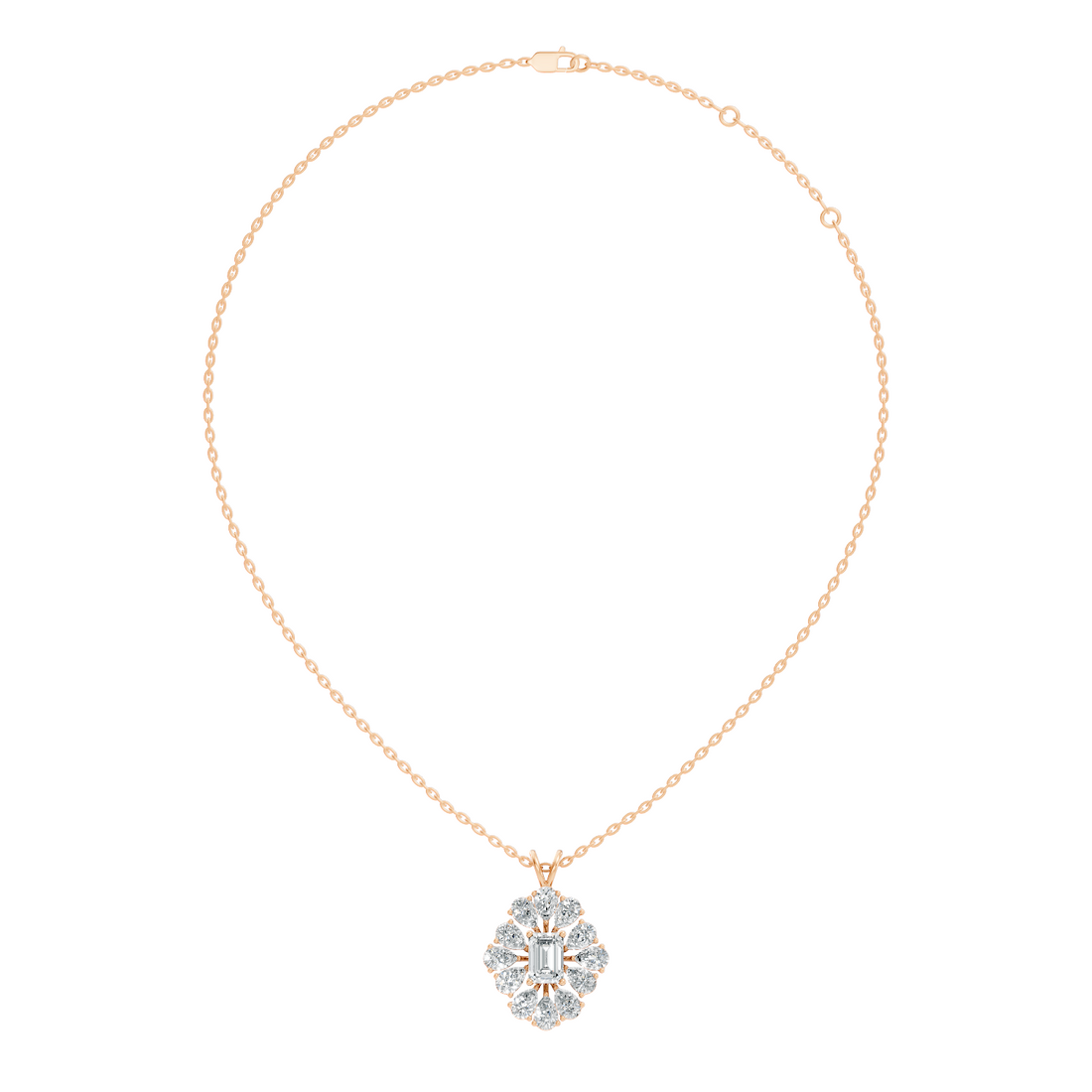 Emerald-Cut Diamond Sunflower Halo Pendant