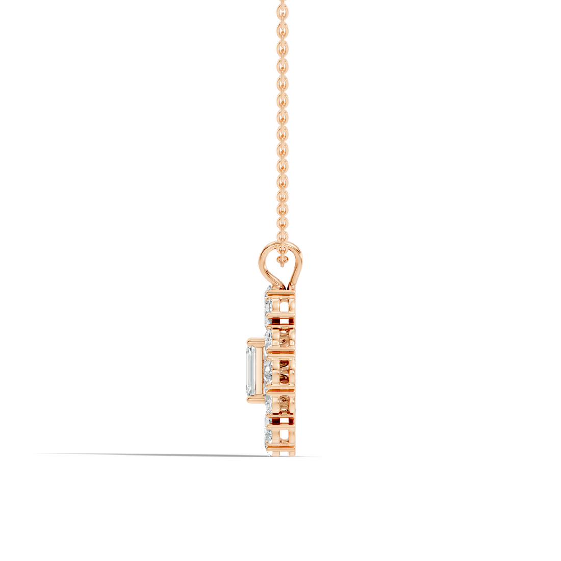 Emerald-Cut Diamond Sunflower Halo Pendant