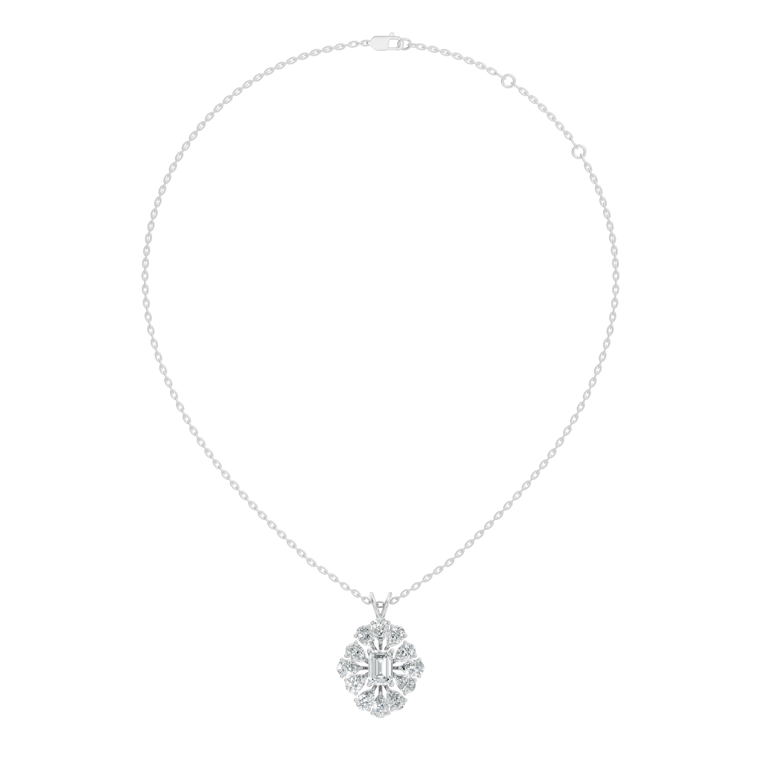 Emerald-Cut Diamond Sunflower Halo Pendant