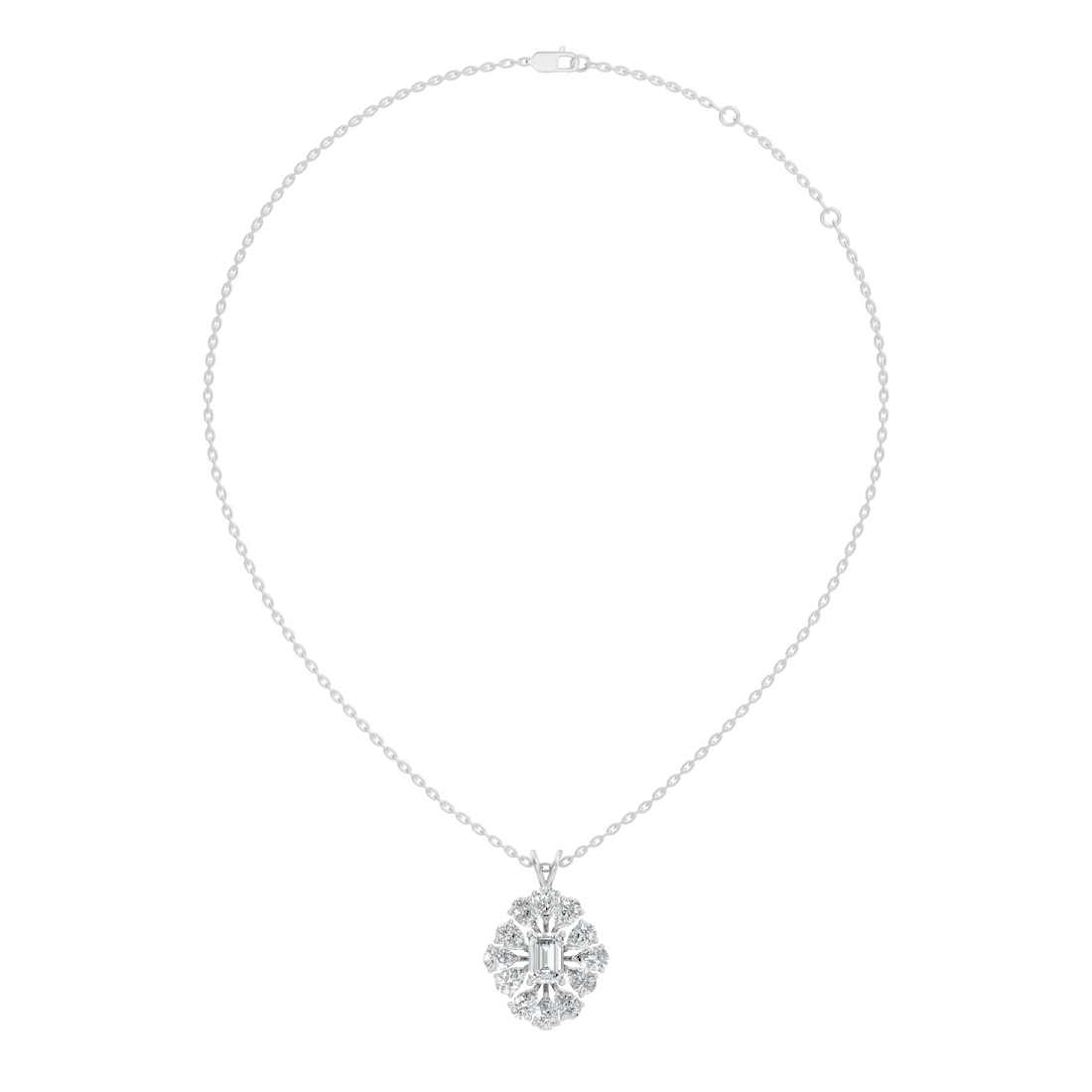 Emerald-Cut Diamond Sunflower Halo Pendant
